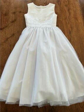 Joan Calabrese white  Lace Bodice Tulle Flower Girl Dress
